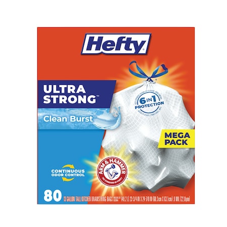 Hefty 13 gal Trash Bags, 22 in x 24.88 in, Standard-Duty, .9 Mil, White, 240 PK E8-8356